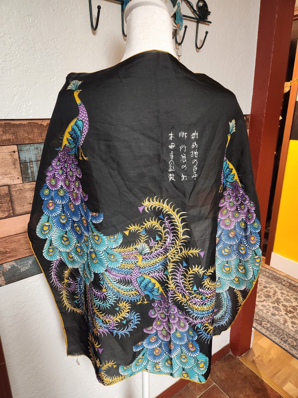 Black Peacock Print  Scarf